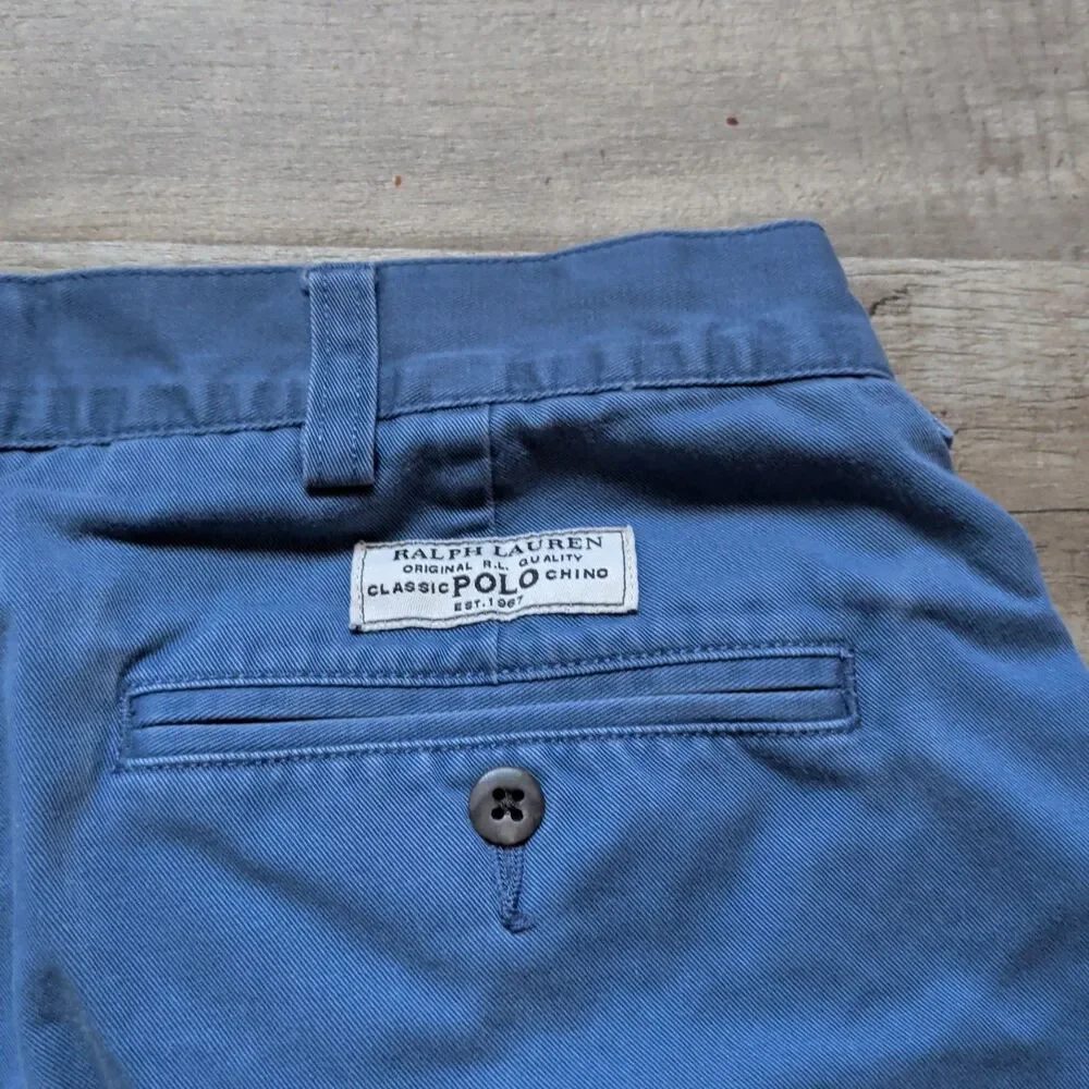​Polo Ralph Lauren Tyler Shorts Mens Size 34 Blue Chino Pleated 100% Cotton